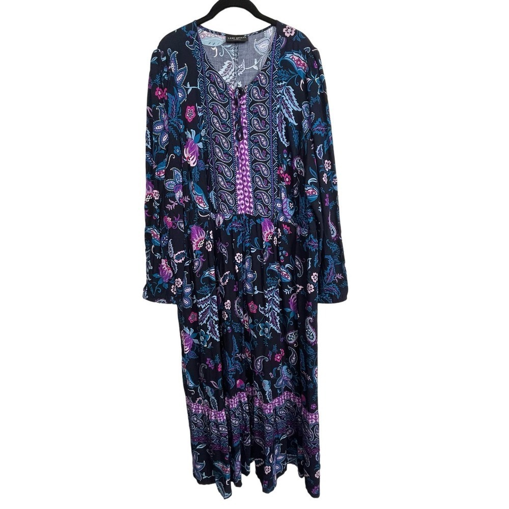Lane Bryant Maxi Dress Blue Colorful Floral Paisley Long Sleeve Women’s Size 20